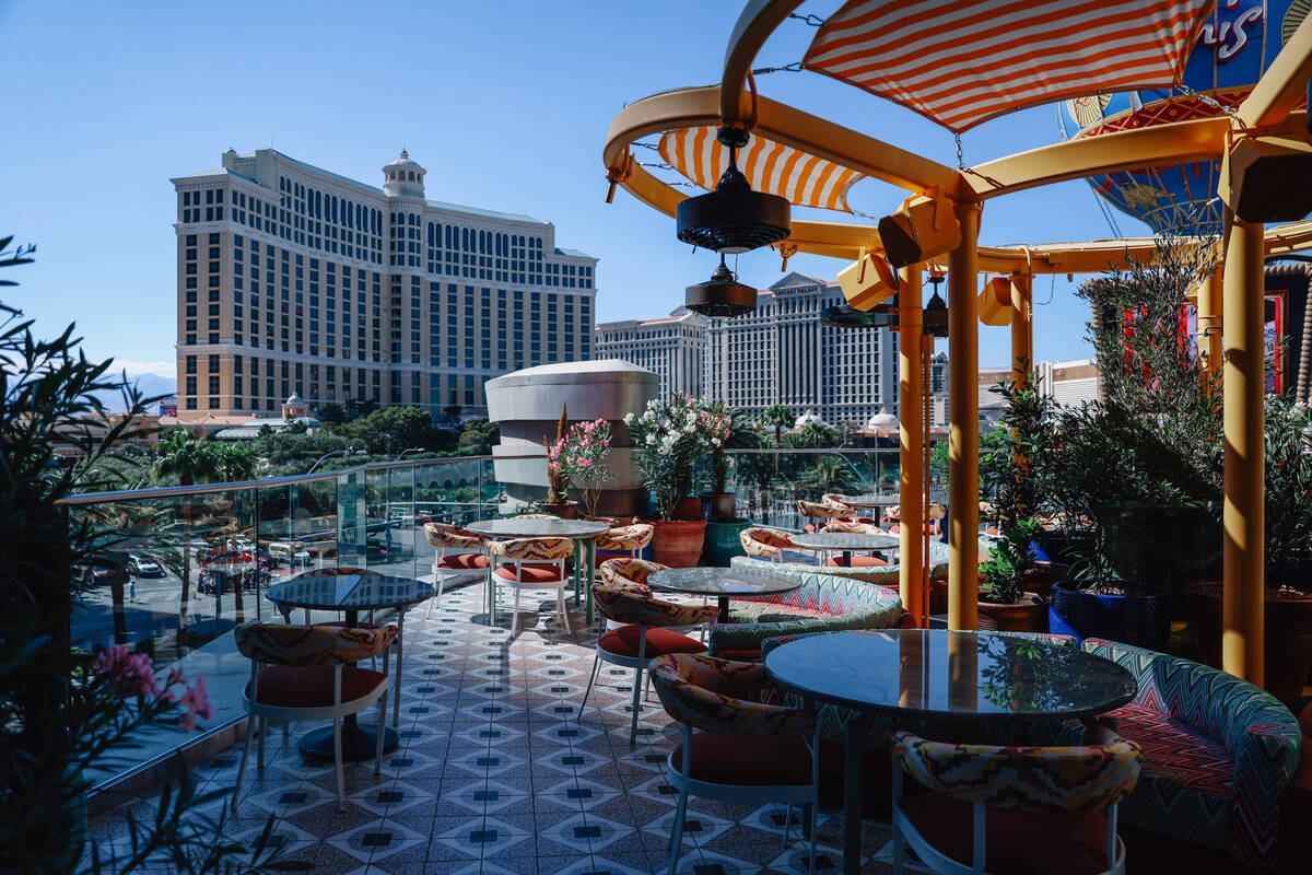 Tables are set on the patio at Caramella inside Planet Hollywood on the Las Vegas Strip. (Madel ...
