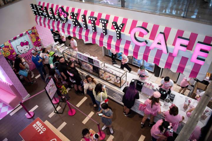 Customers wait in line during the July 2022 grand opening of the Hello Kitty Cafe inside Fashio ...