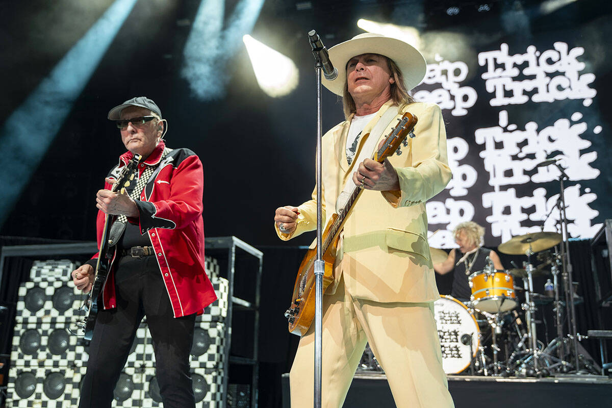 Rick Nielsen, left, and Robin Zander of Cheap Trick perform on Friday, Aug. 8, 2025, at Credit ...