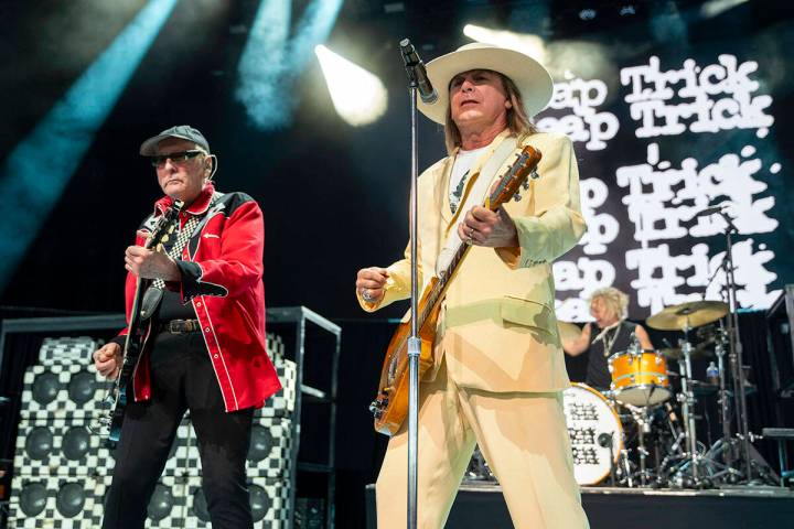 Rick Nielsen, left, and Robin Zander of Cheap Trick perform on Friday, Aug. 8, 2025, at Credit ...