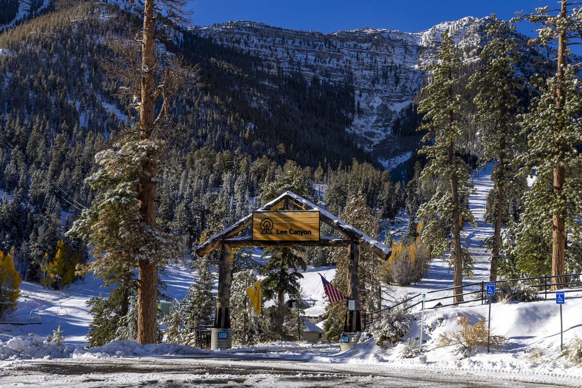 Snow covers most things at Lee Canyon as the first significant snowfall of the season is on the ...