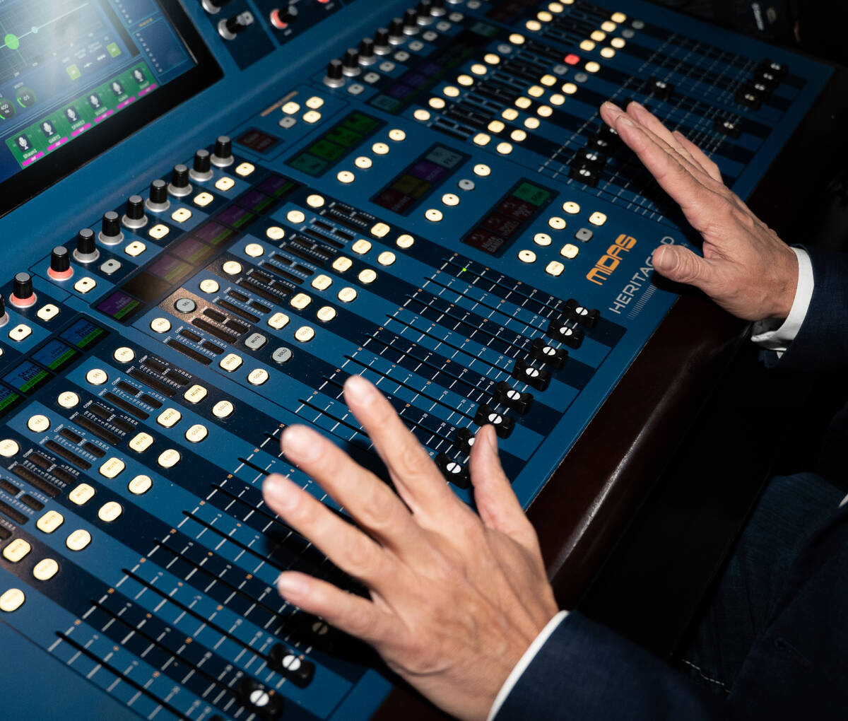 The soundboard behind stage at South Point Showroom before Thursday evenings showing of ABBACad ...