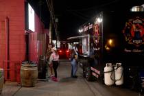 People arrive on reopening night at Cork and Thorn in downtown Las Vegas Sunday, March 21, 2021 ...