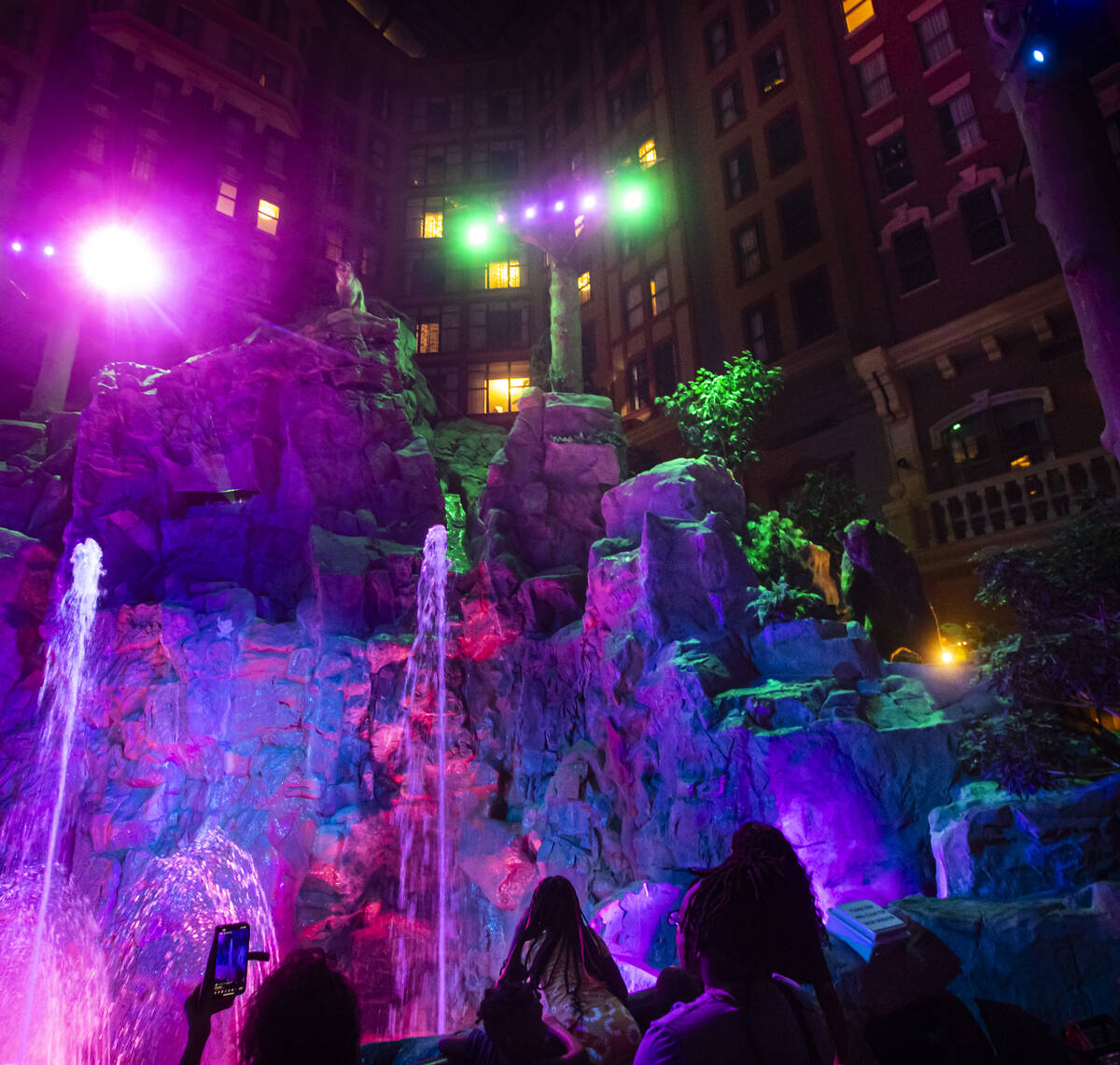 People watch the show at Mystic Falls Park at Sam's Town on Wednesday, Aug. 13, 2025, in Las Ve ...