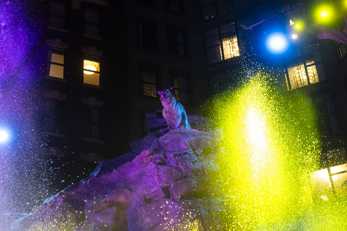 An animatronic wolf is seen in the show at Mystic Falls Park at Sam's Town on Wednesday, Aug. 1 ...