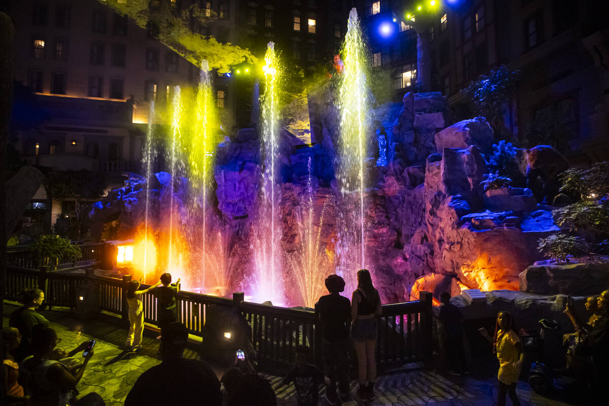People watch the show at Mystic Falls Park at Sam's Town on Wednesday, Aug. 13, 2025, in Las Ve ...