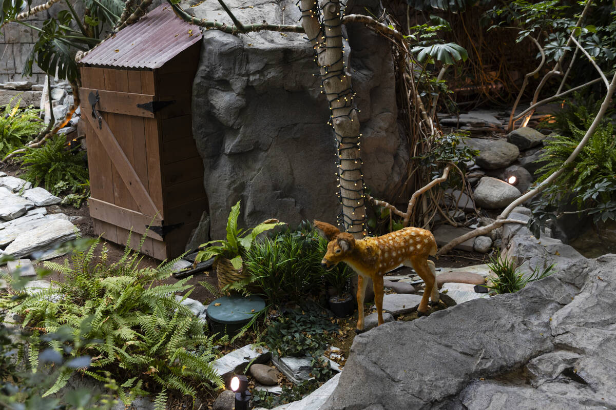 An animatronic deer is seen at Mystic Falls Park, which features a laser and water show with an ...