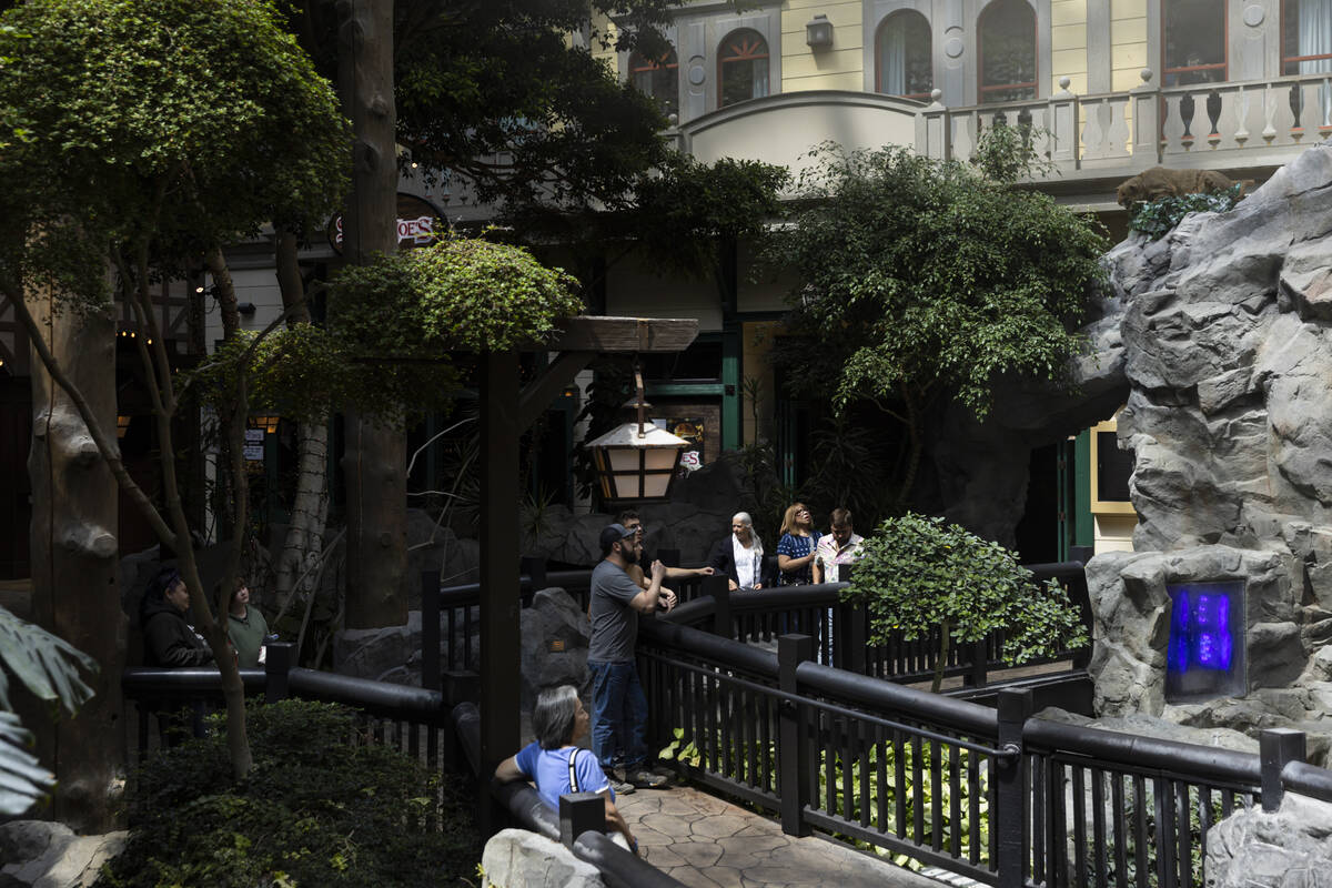 People watch the laser and water show at Mystic Falls Park at Sam’s Town on Tuesday, Jun ...