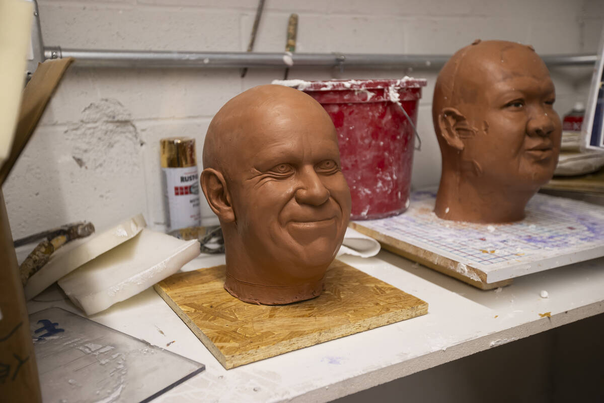 A face mold based on Uncle Fester of the “Addams Family” is seen during a tour of ...