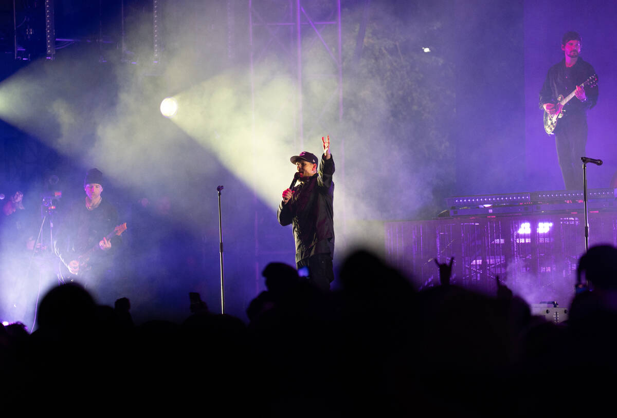 Joel Madden of Good Charlotte preforms during the Neon City Music Festival at the Downtown Las ...
