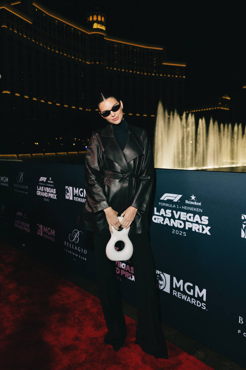 Kendall Jenner at Bellagio Fountain Club during F1 weekend in Las Vegas, November 2025. (Sophie ...