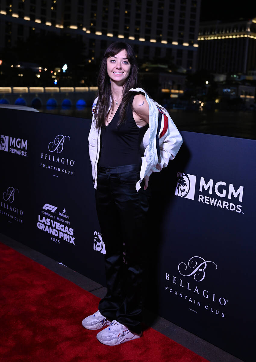 Olivia Tiedemann arrives at Bellagio Fountain Club during the Formula 1 Las Vegas Grand Prix on ...