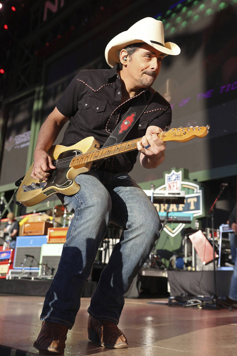 Brad Paisley performs after the conclusion the 2025 NFL Draft in Green Bay, Wis., Saturday, Apr ...