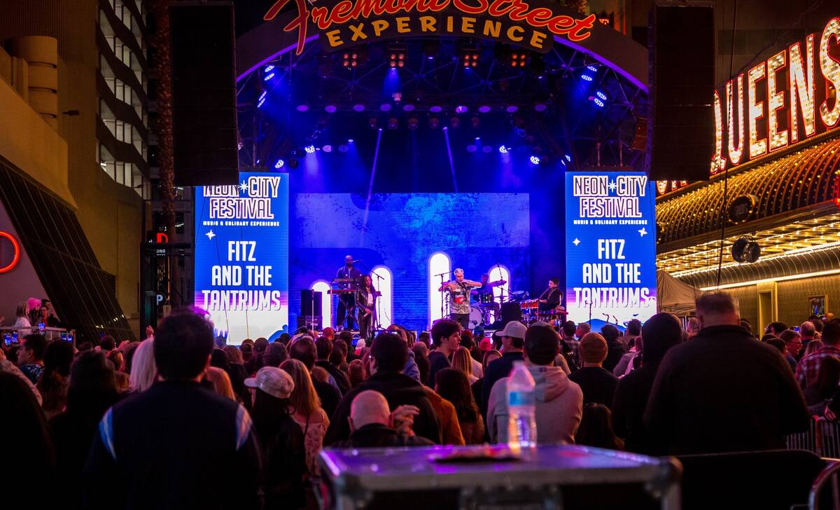 Fitz and the Tantrums are shown at 3rd Street Stage at the closing night of Neon City Festival ...