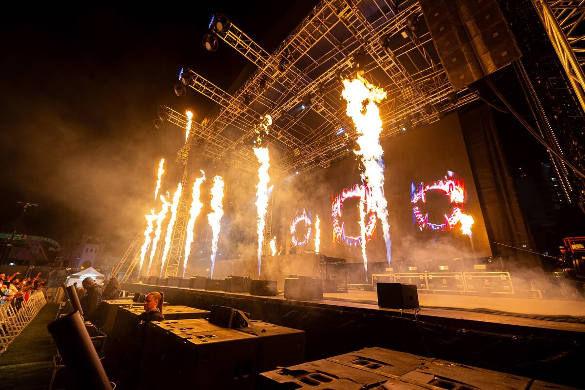 Two Friends are shown on the closing night of Neon City Festival at Downtown Las Vegas Events C ...