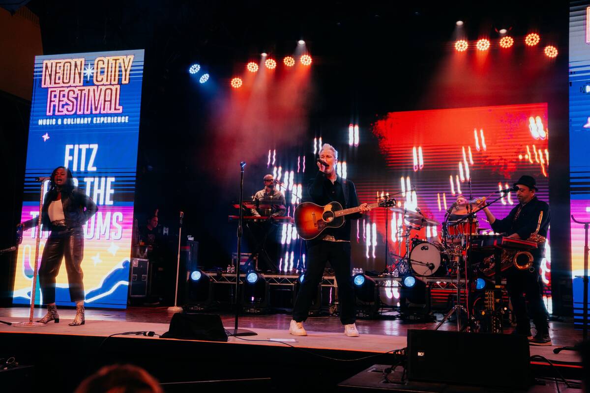 Fitz and the Tantrums are shown at 3rd Street Stage at the closing night of Neon City Festival ...