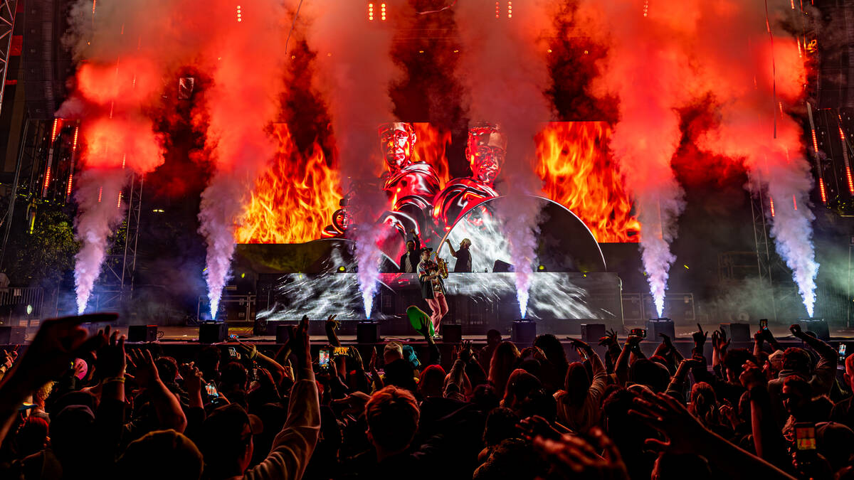 Two Friends are shown on the closing night of Neon City Festival at Downtown Las Vegas Events C ...