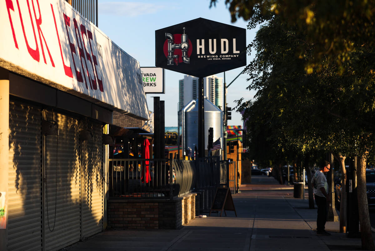 HUDL Brewing Company in the Arts District in Las Vegas, Tuesday, July 25, 2023. (Rachel Aston/neon)