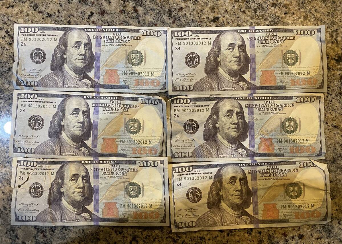 Th half-dozen, fake $100 bills given to Chase Brown as tips during his show at Notoriety Live o ...