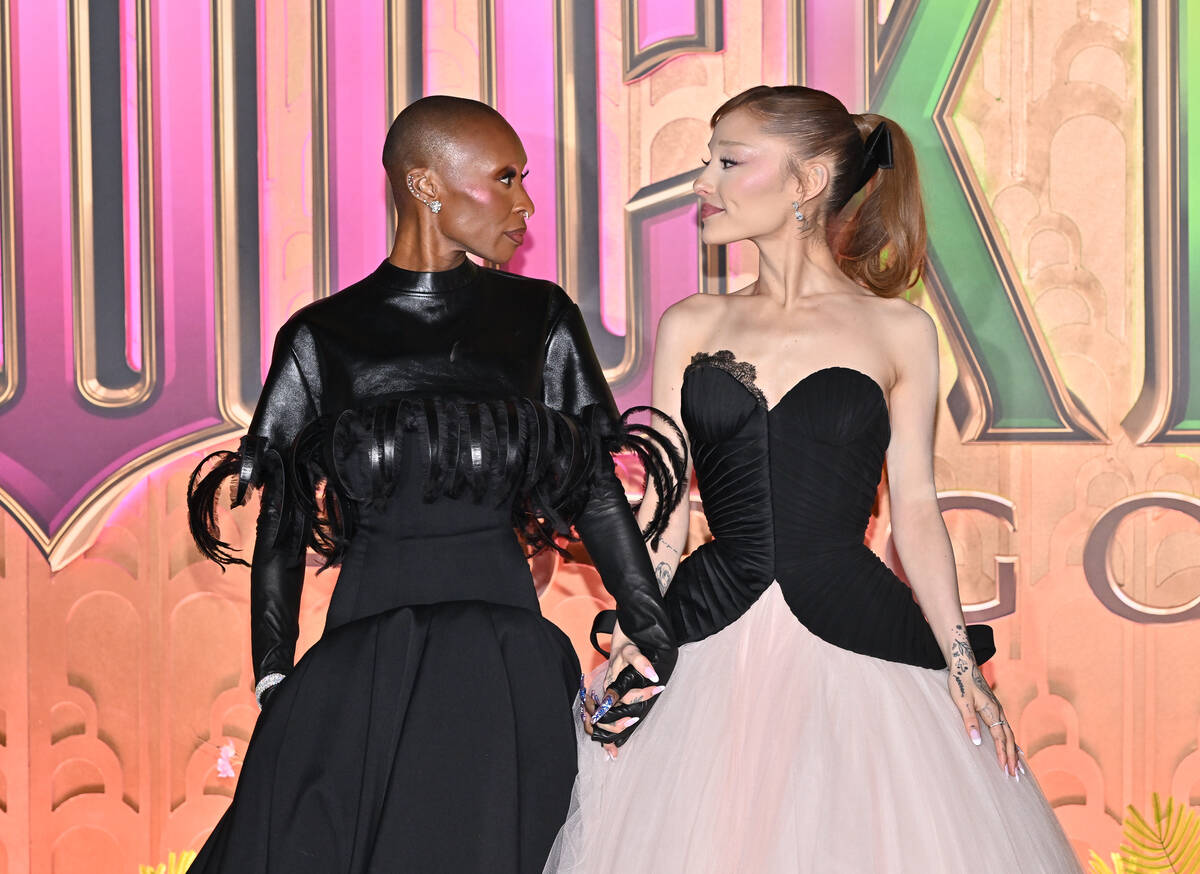 Cynthia Erivo, left, and Ariana Grande attend the premiere of "Wicked: For Good" at L ...