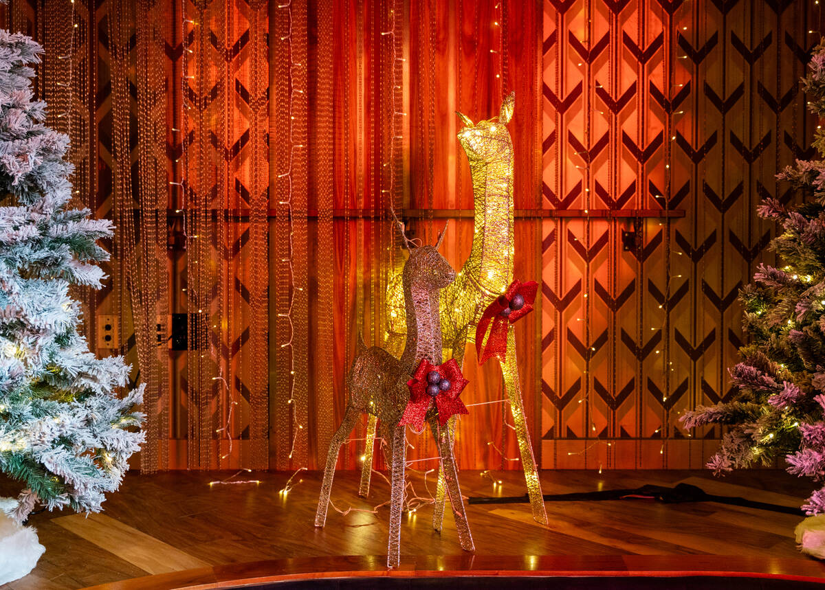 Deer decor is seen inside The Mariah Carey Holiday Bar pop-up at On the Record at Park MGM in L ...