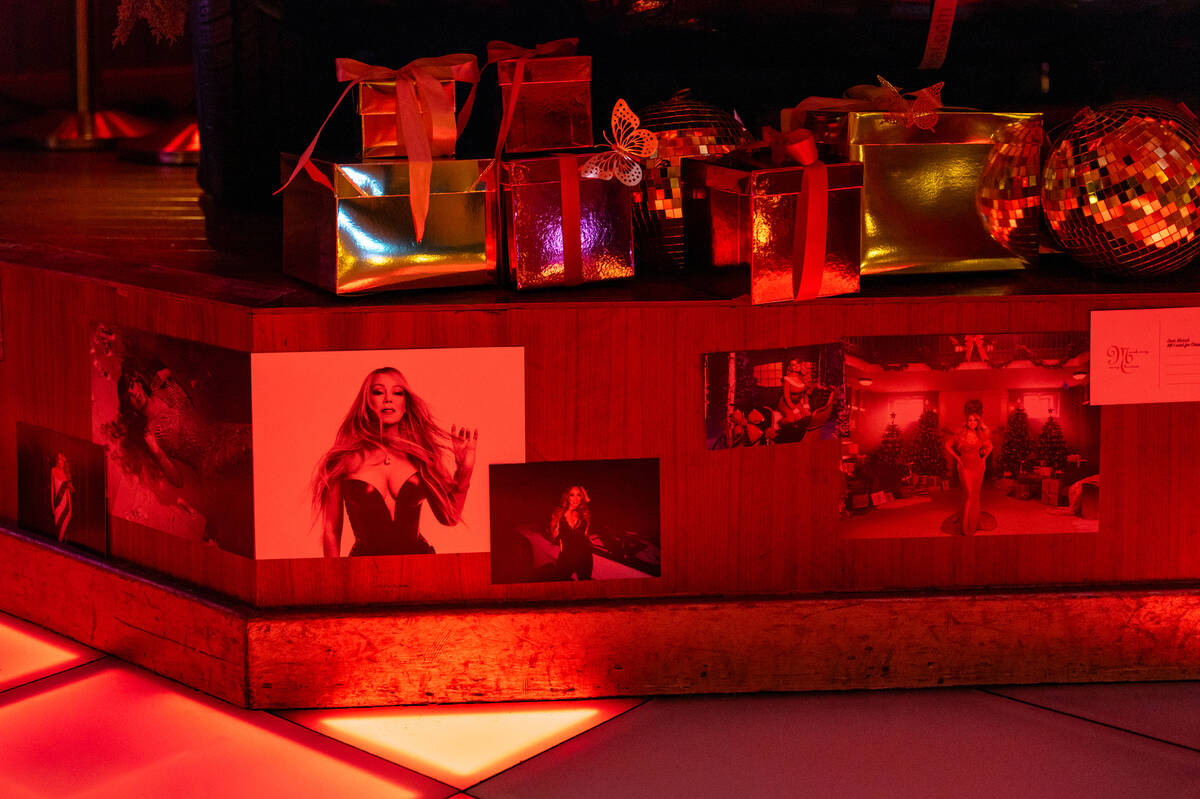 The bottom of the dj table is decorated for The Mariah Carey Holiday Bar pop-up at On the Recor ...