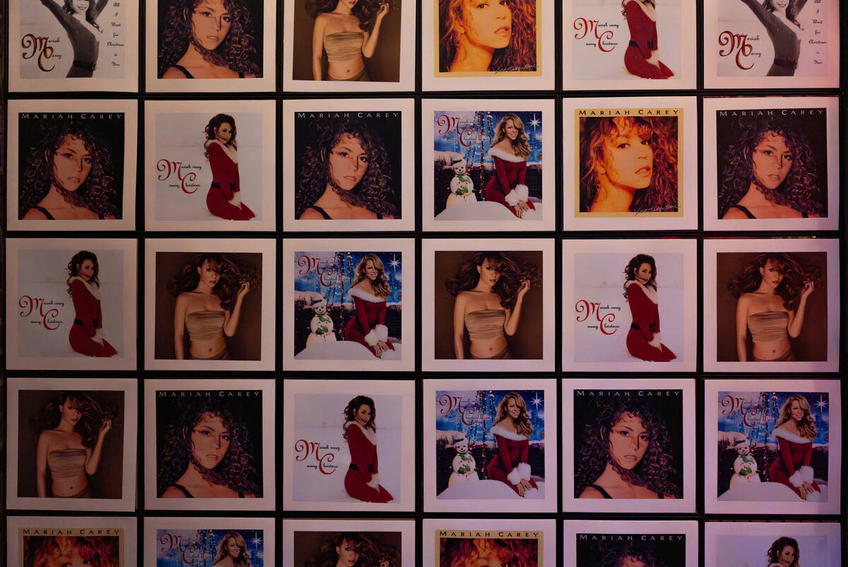 Pictures decorate The Mariah Carey Holiday Bar pop-up inside On the Record at Park MGM in Las V ...