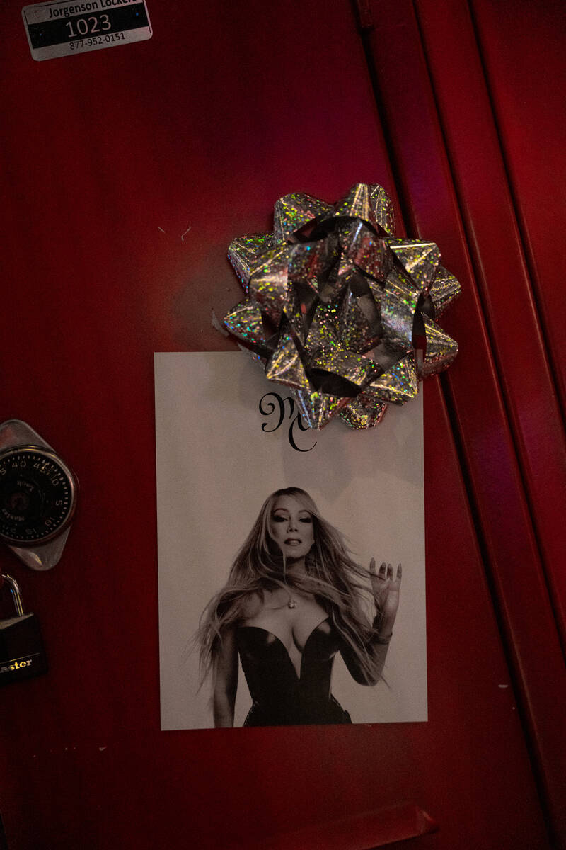 Pictures decorate The Mariah Carey Holiday Bar pop-up inside On the Record at Park MGM in Las V ...