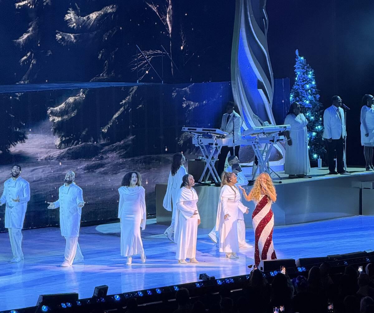 Mariah Carey is shown in "”Christmastime in Las Vegas" at Dolby Live at Park MGM on Saturday, ...