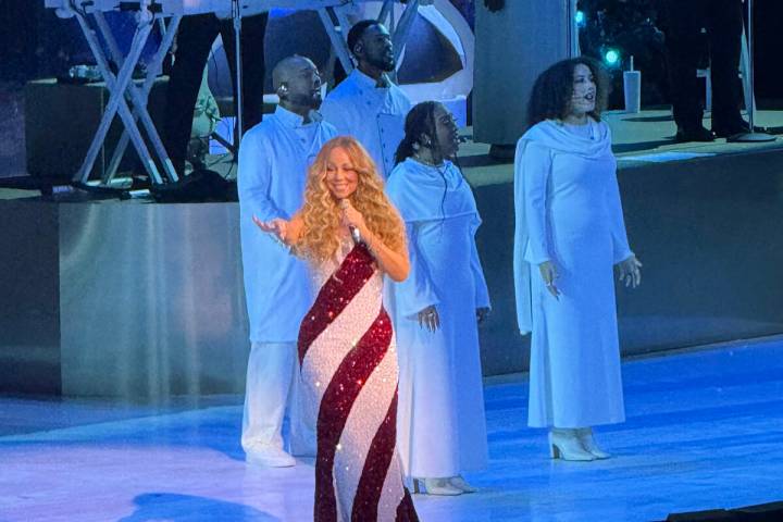 Mariah Carey is shown in "”Christmastime in Las Vegas" at Dolby Live at Park MGM on Saturday, ...