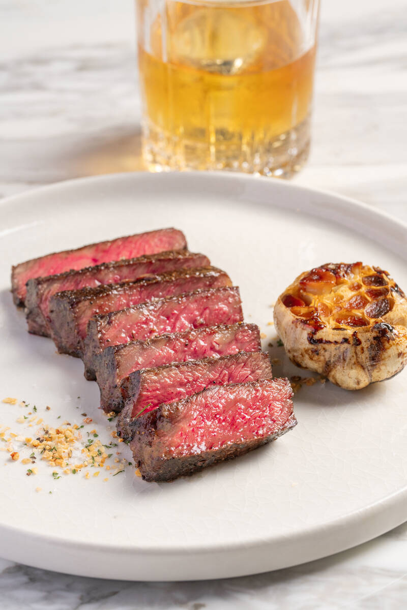A Denver steak from High Steaks Vegas, a modern steakhouse that debuted in October 2025 atop th ...