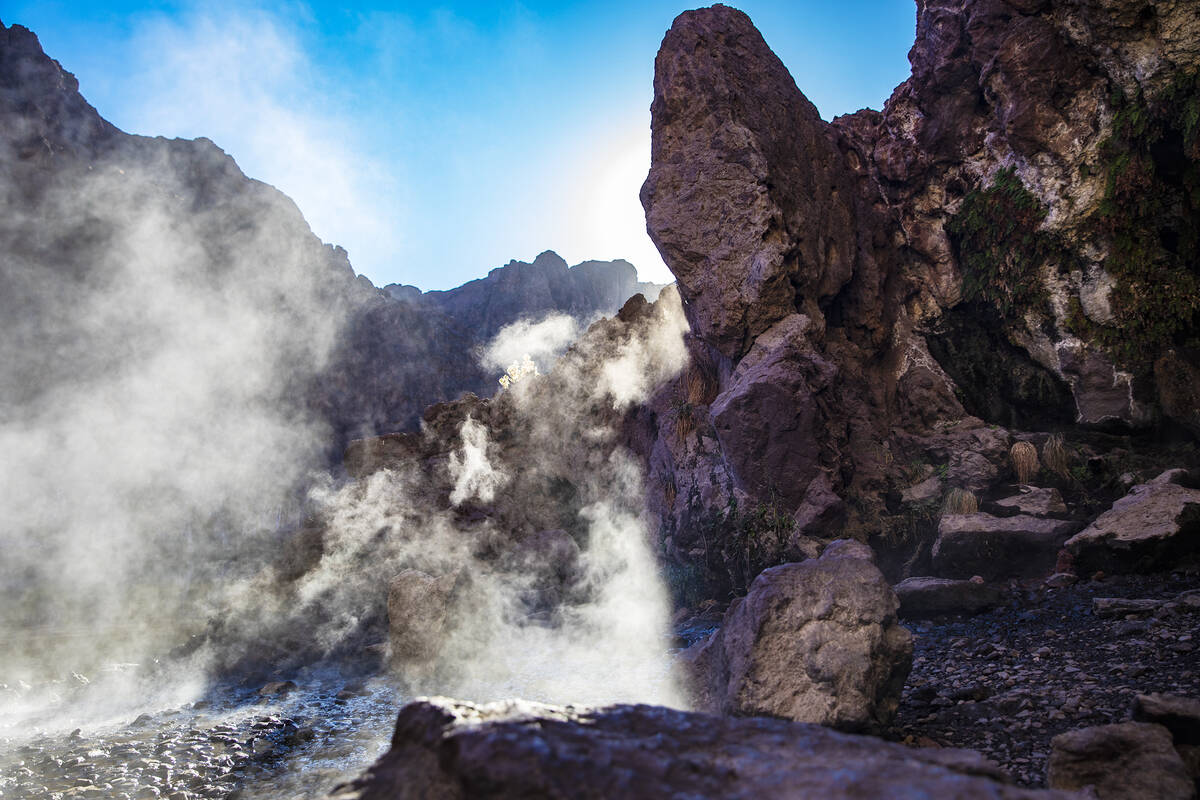 Steam from the Gold Strike Hot Springs along the Colorado River on Dec. 5, 2020. Kayaks and can ...