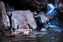 Kellan Lindley, left, hangs out with his fiancee, Katelyn Walsh, right, both of Orange County, ...