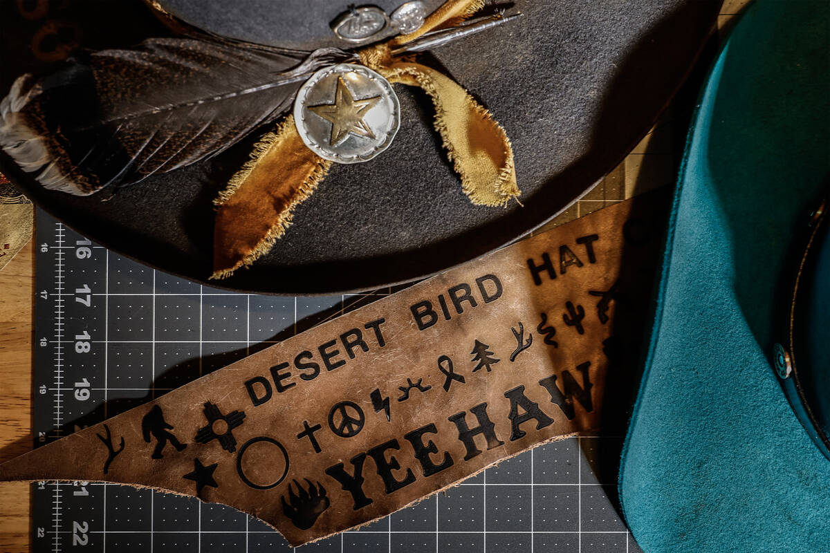 A group of custom made hats by Desert Bird Hat Co owner Kelly Sokoloski are seen Friday, Sept. ...