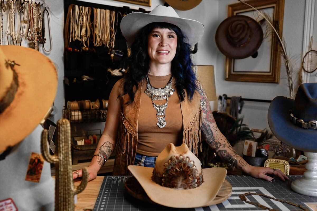 Desert Bird Hat Co owner Kelly Sokoloski poses for a photo Friday, Sept. 26, 2025 in Las Vegas. ...