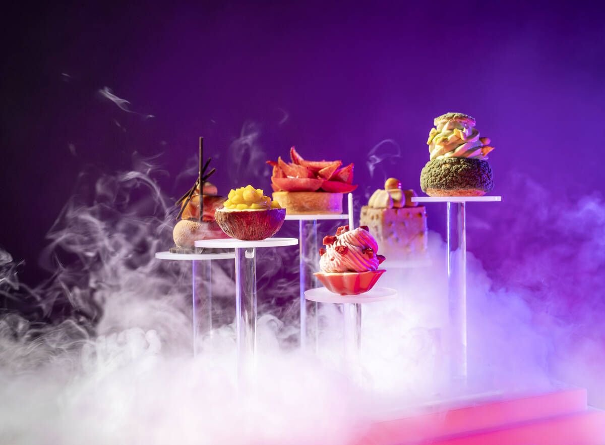 Sweets showcased in the dessert bento box from Morimoto at MGM Grand on the Las Vegas Strip. Th ...