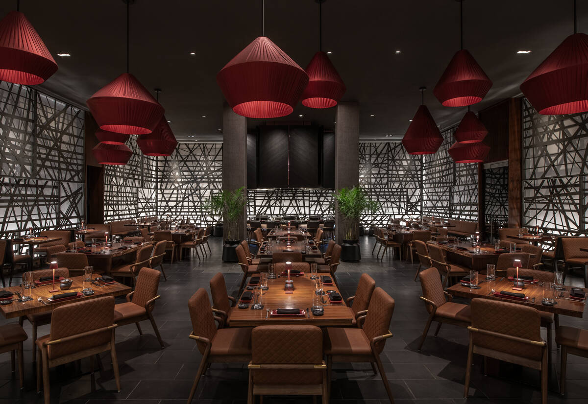 The dining room of Morimoto at MGM Grand on the Las Vegas Strip is seen following a fall 2025 d ...