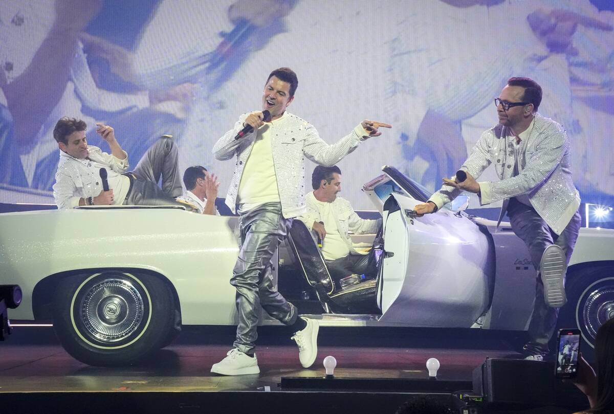 New Kids on the Block are shown at Dolby Live at Park MGM on Friday, June 20, 2025. (Brian Babi ...