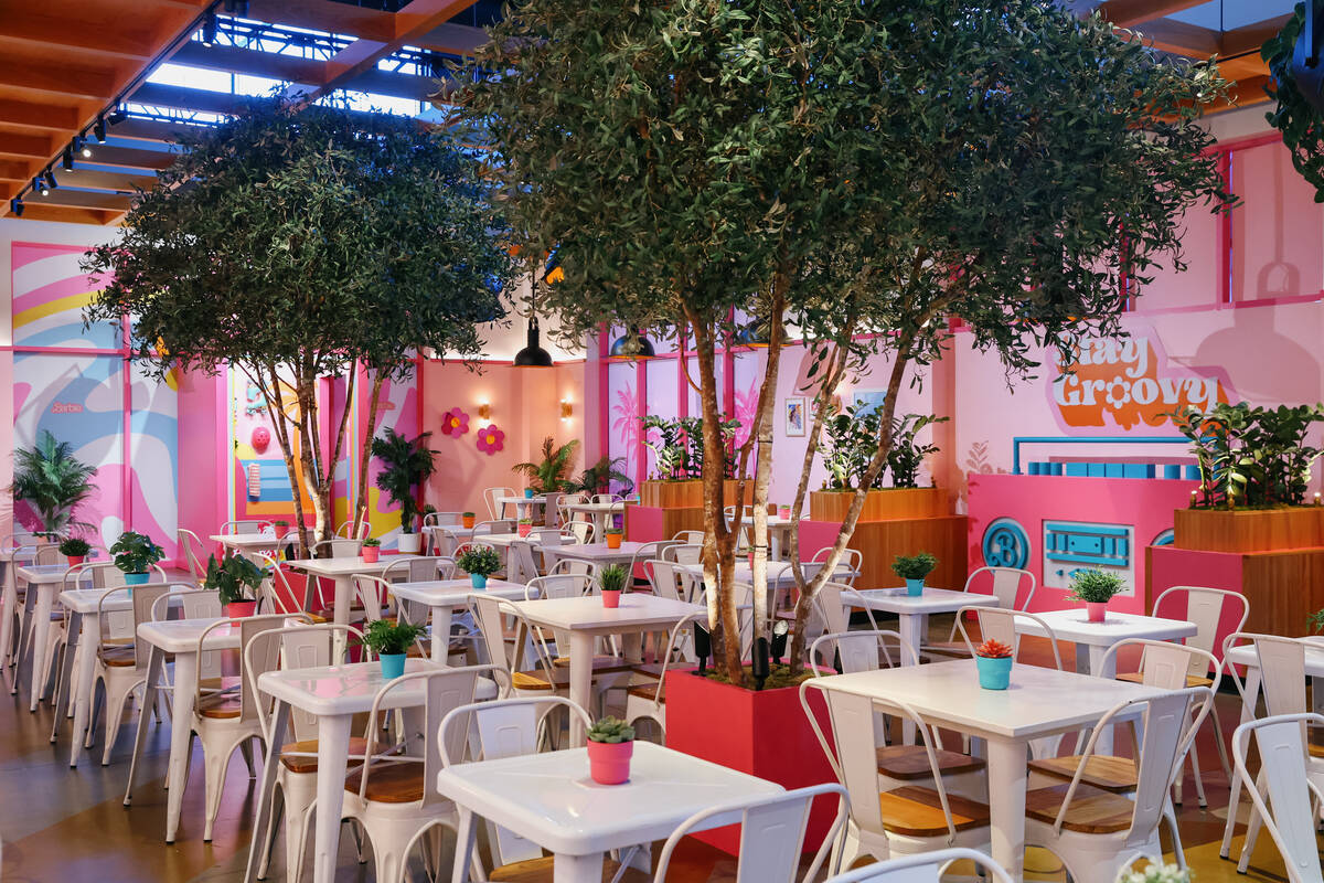 The interior of the Malibu Barbie Cafe on Wednesday, Dec. 17, 2025 at Area 15. (Liv Paggiarino/ ...