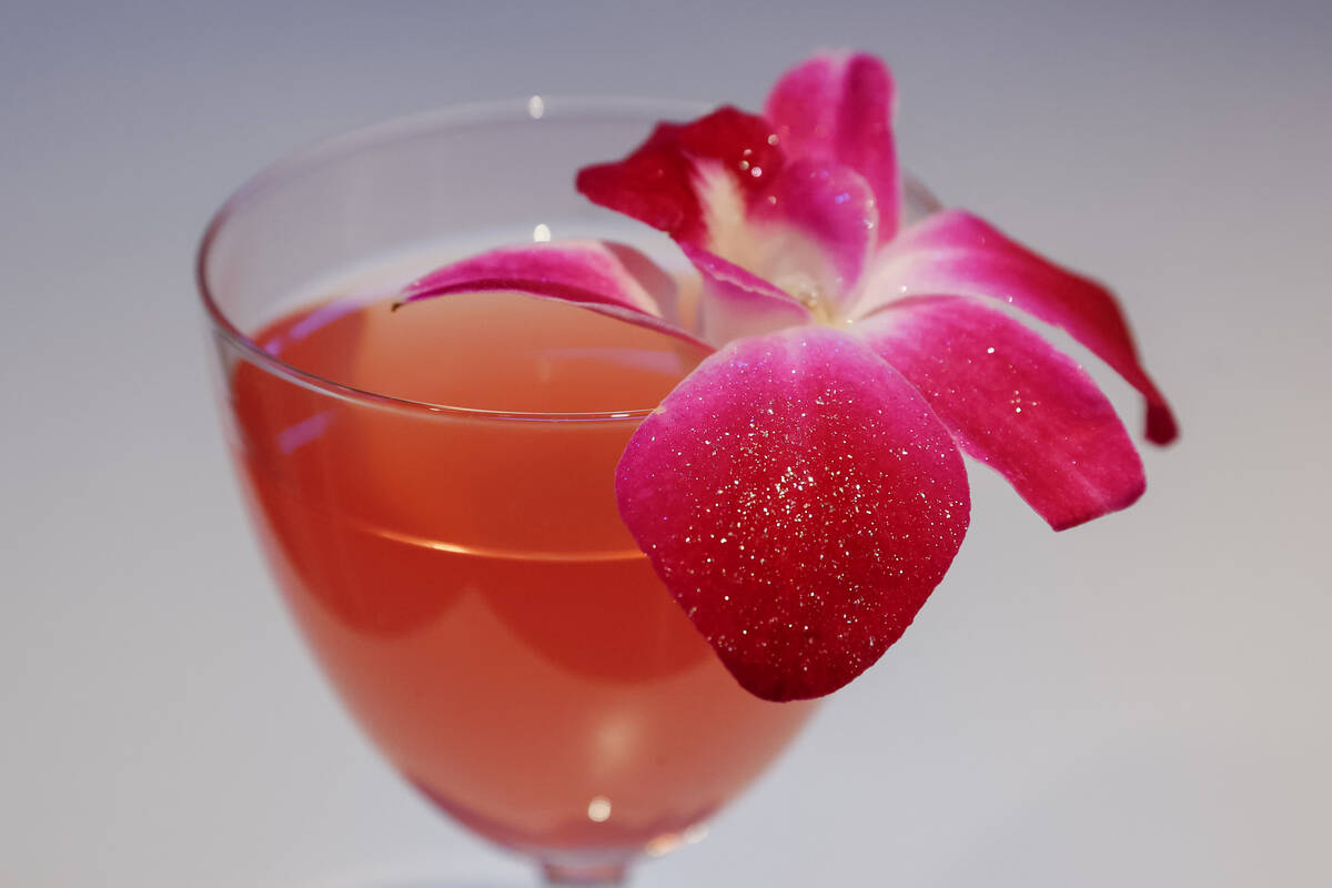 A pink cocktail at the Malibu Barbie Cafe on Wednesday, Dec. 17, 2025 at Area 15. (Liv Paggiari ...