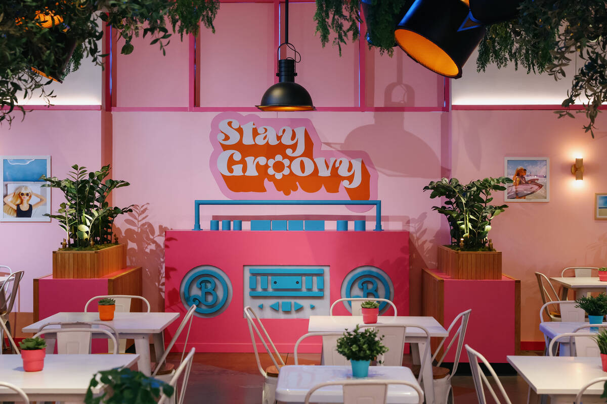 The interior of the Malibu Barbie Cafe on Wednesday, Dec. 17, 2025 at Area 15. (Liv Paggiarino/ ...