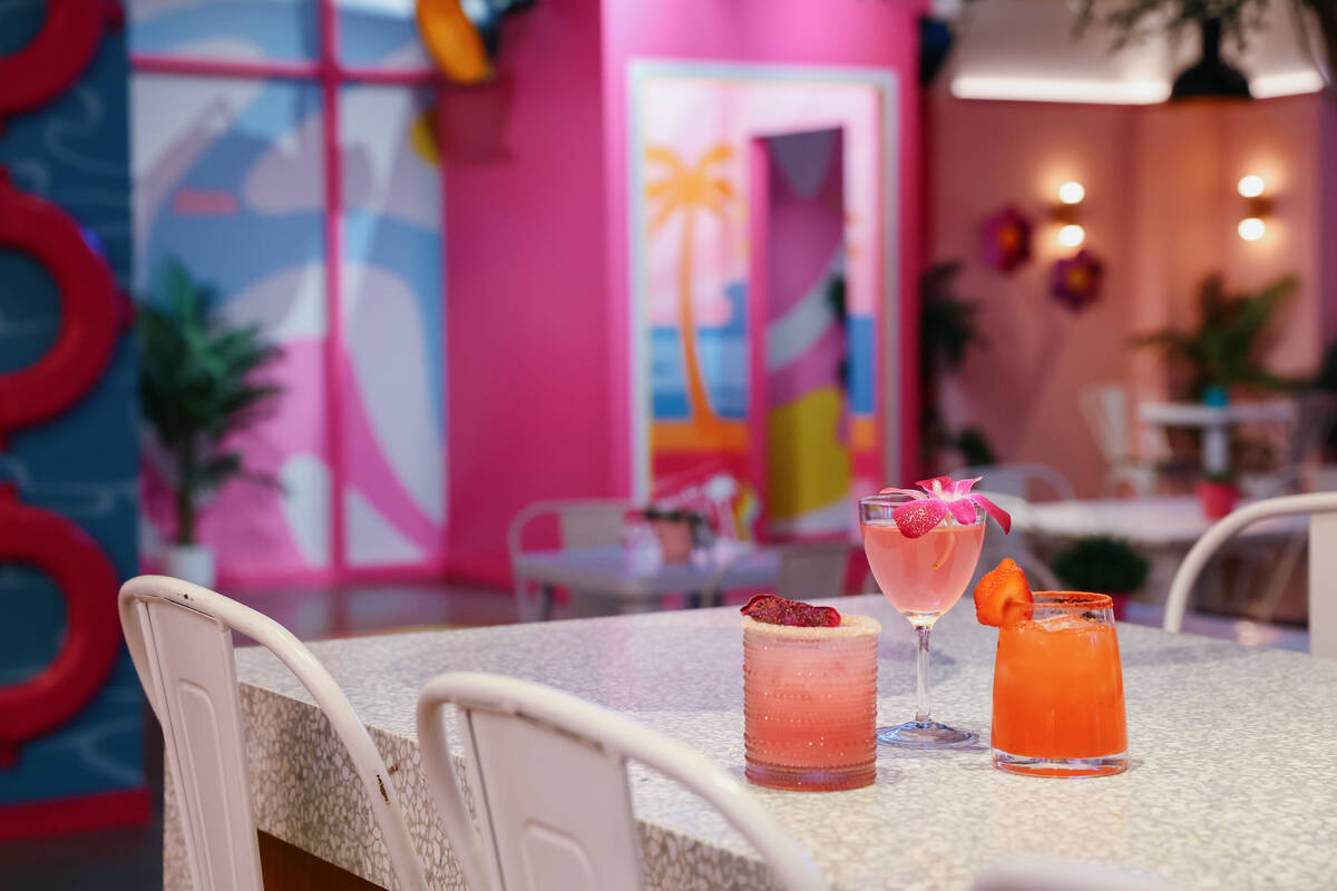 A trio of pink cocktails during a media preview of the Malibu Barbie Cafe on Wednesday, Dec. 17 ...