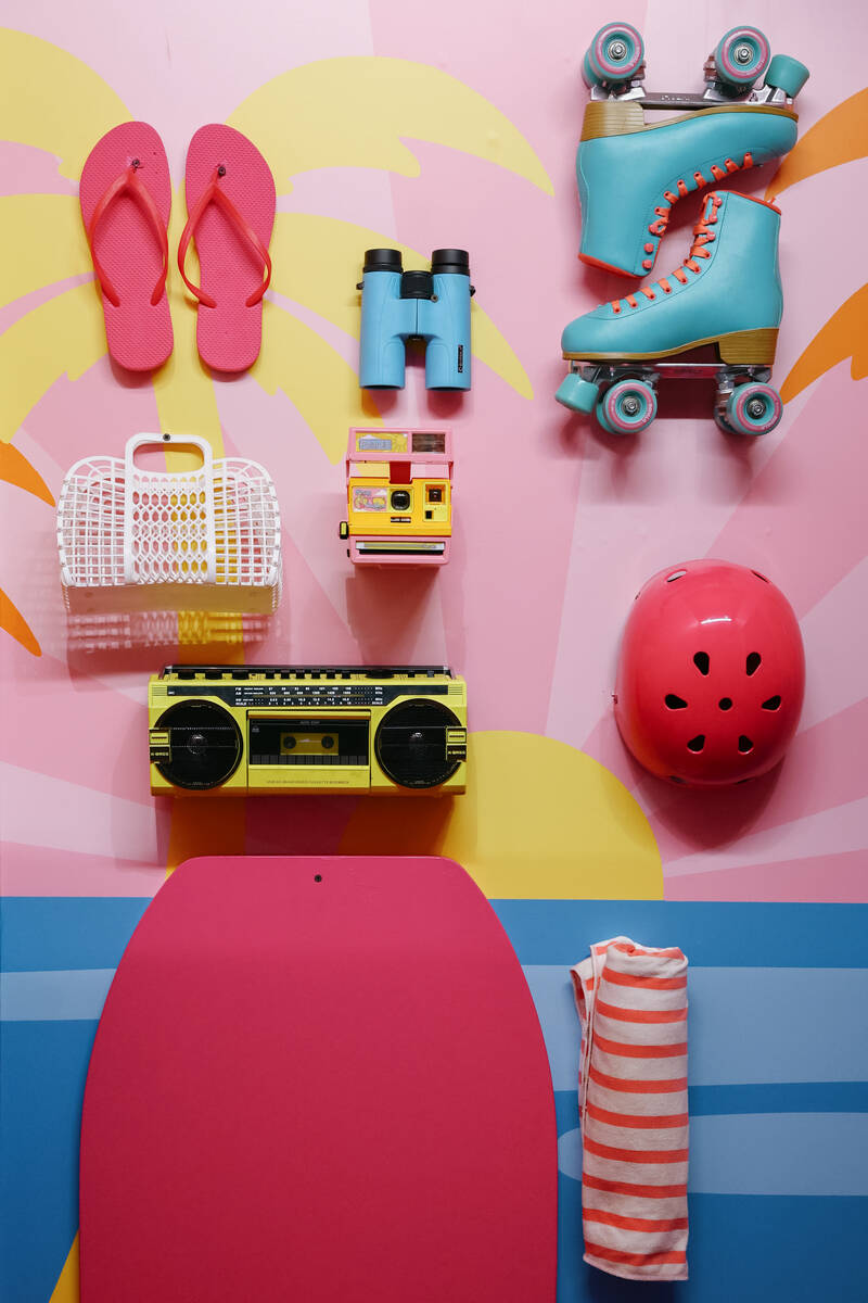 A wall for a photo opp within the Malibu Barbie Cafe on Wednesday, Dec. 17, 2025 at Area 15. (L ...