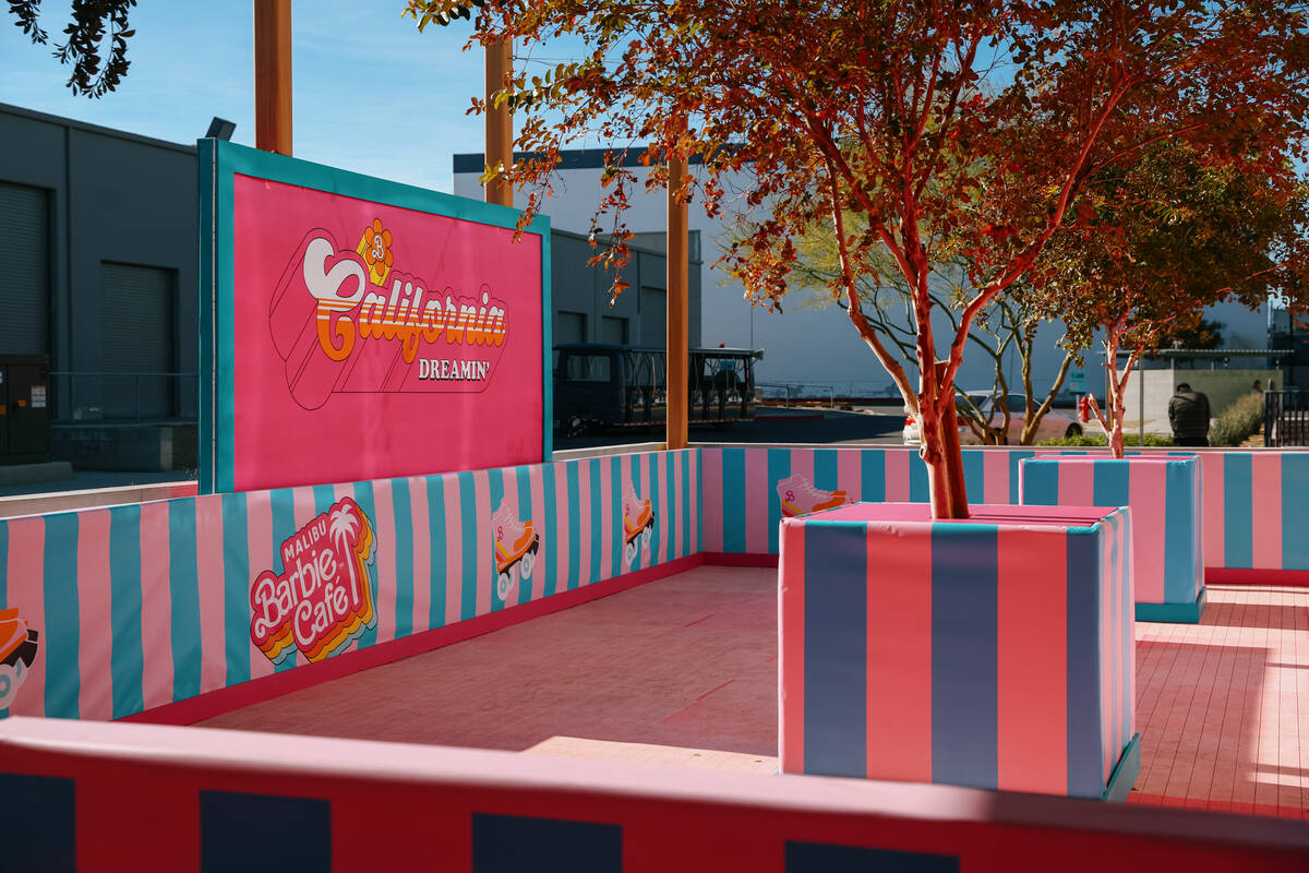 The roller rink, part of the Malibu Barbie Cafe on Wednesday, Dec. 17, 2025 at Area 15. (Liv Pa ...