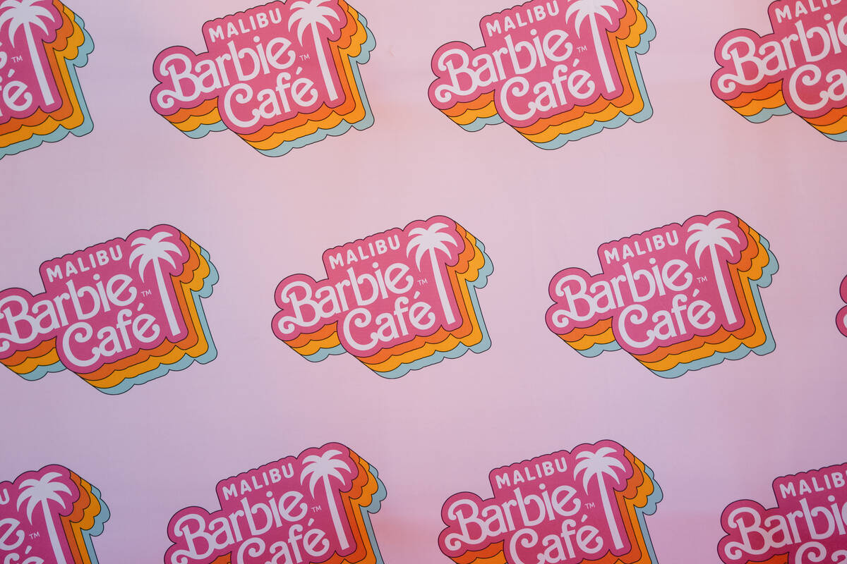 The background of a photo opportunity area during a media preview of the Malibu Barbie Cafe on ...