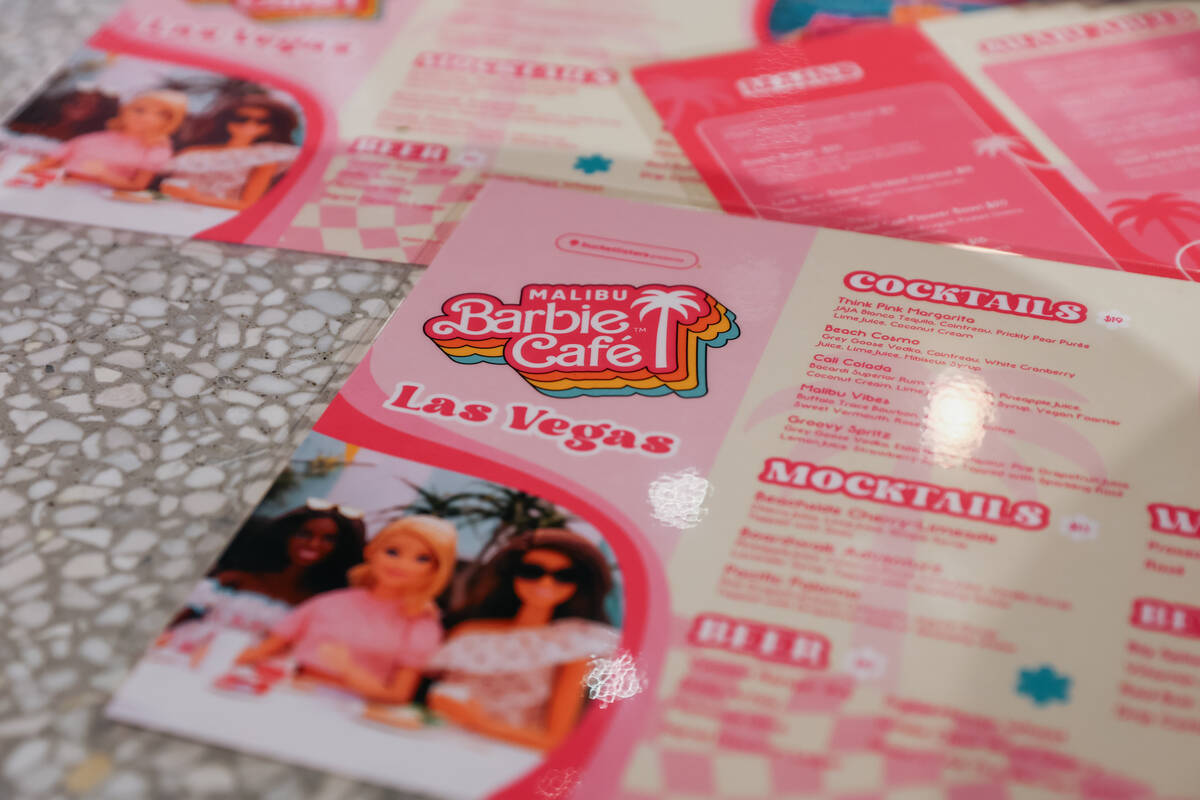 Menus sit on a high top table during a media preview of the Malibu Barbie Cafe on Wednesday, De ...