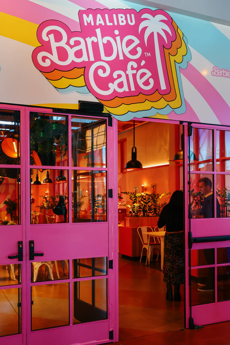 The entrance of the Malibu Barbie Cafe on Wednesday, Dec. 17, 2025 at Area 15. (Liv Paggiarino/ ...