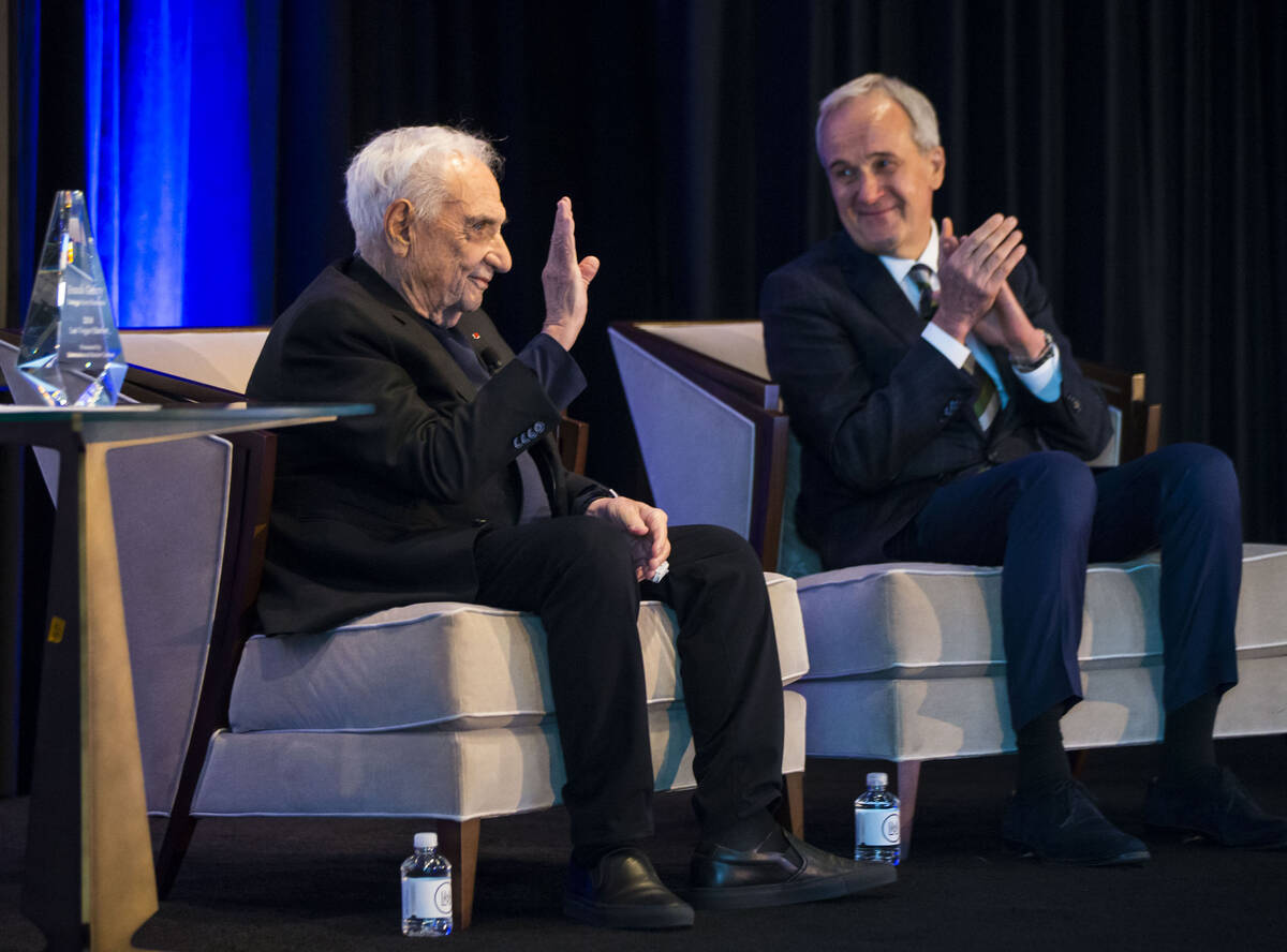 Famed architect Frank Gehry, left, who was named the 2018 Design Icon by Las Vegas Market, is i ...