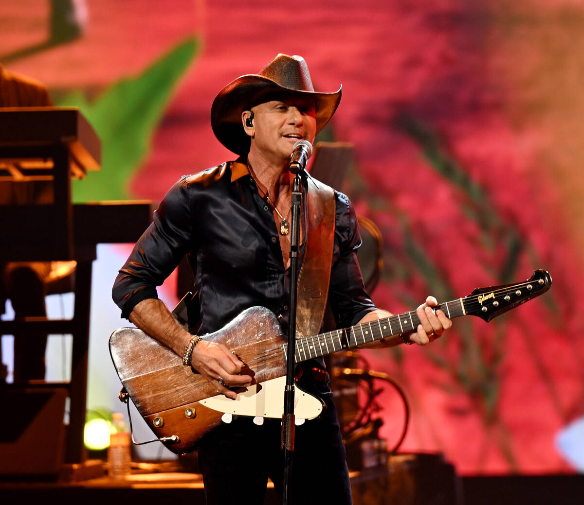 Tim McGraw is shown in his opener at the Colosseum at Caesars Palace on Thursday, Dec. 4, 2025. ...