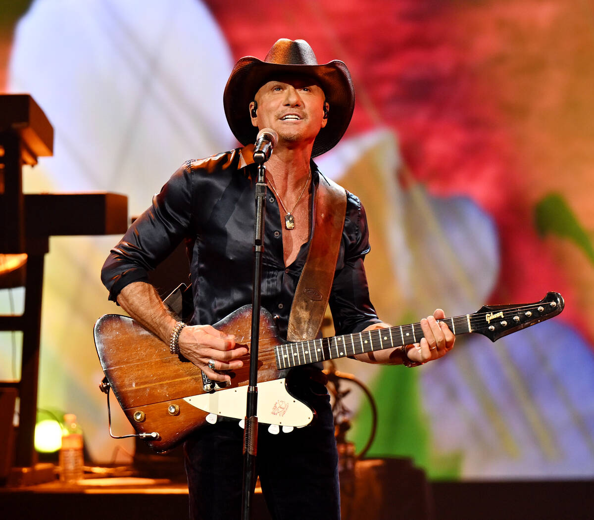 Tim McGraw is shown in his opener at the Colosseum at Caesars Palace on Thursday, Dec. 4, 2025. ...